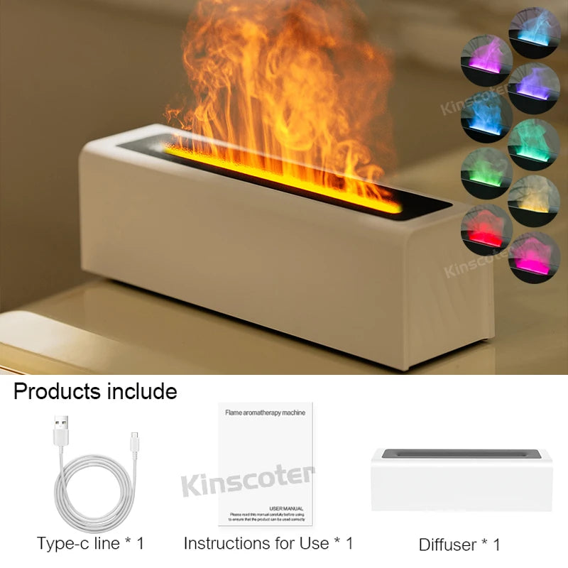 Essential Oil Aroma Diffuser Flame Air Humidifier Ultrasonic Cool Mist Diffusor with RGB Realistic Fire Light