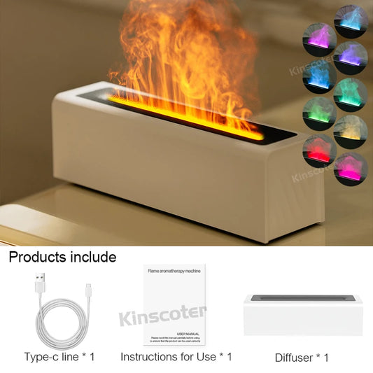 Essential Oil Aroma Diffuser Flame Air Humidifier Ultrasonic Cool Mist Diffusor with RGB Realistic Fire Light