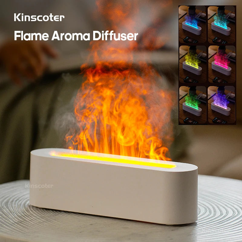 Essential Oil Aroma Diffuser Flame Air Humidifier Ultrasonic Cool Mist Diffusor with RGB Realistic Fire Light