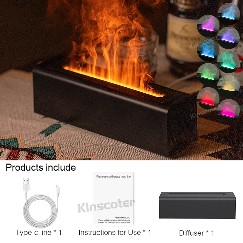 Essential Oil Aroma Diffuser Flame Air Humidifier Ultrasonic Cool Mist Diffusor with RGB Realistic Fire Light